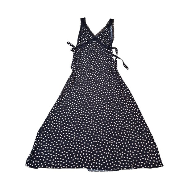 Rumored Dolly Midi Women's Black White Polka Dot Lace V Neck Slip Dress Sz Large - Picture 1 of 10